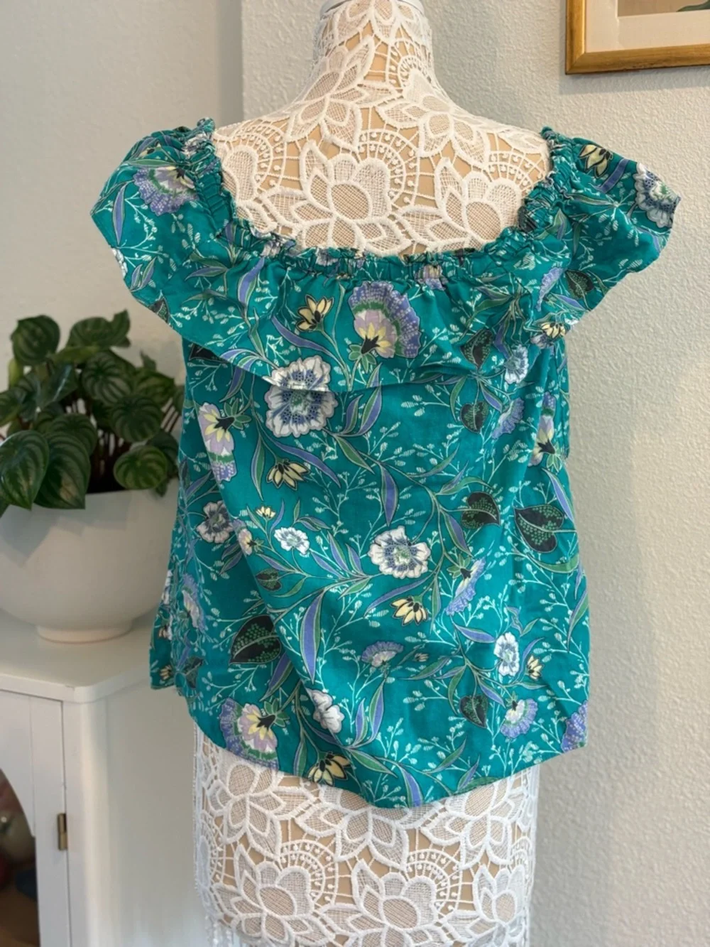 LOFT Linen Floral Ruffle Off-Shoulder Top - Picture 2 of 7
